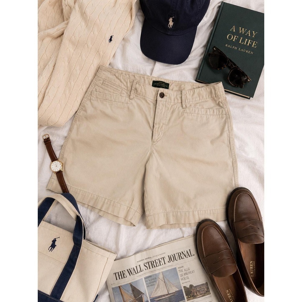 Lauren Ralph Lauren Womens Khaki Cotton Chino Shorts Nautical Anchor Size 12